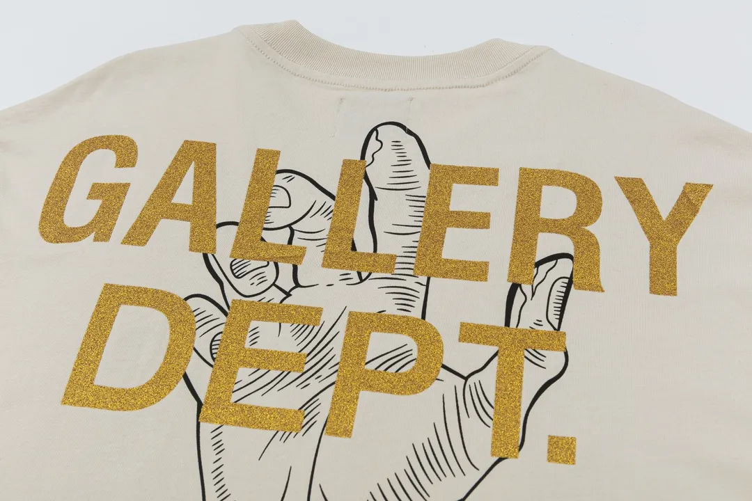 Model D110 Gallery dept European and American washed trendy brand printed high street T-shirts, same style for men and women, gilded letters, after washing and shaping, it does not change shape and does not pill, comfortable and breathable, apricot S to XL, p106